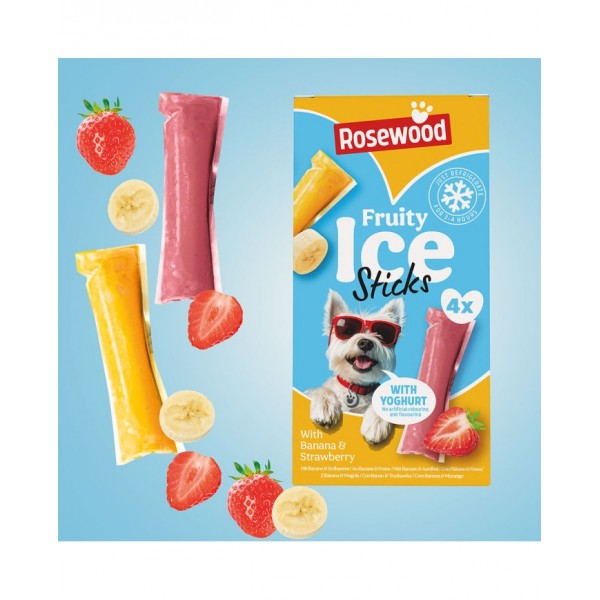 Rosewood Fruity Ice Sticks Banana & Strawberry 4 pcs Μαλακές Λιχουδιές