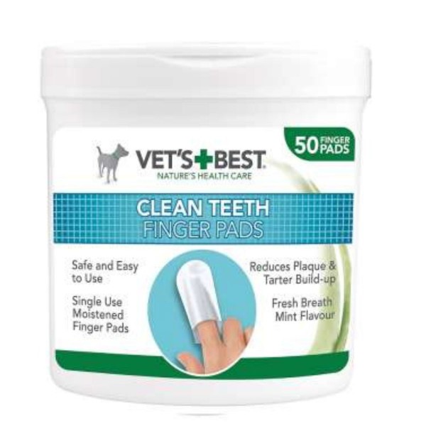 Vet's Best Clean Teeth Finger Pads 50 Pads Μαντηλάκια Καθαρισμού Δοντιών Στοματική Υγιεινή
