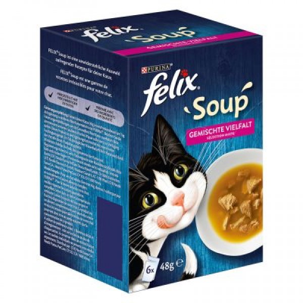 Purina Felix Soups Πολυσυσκευασία με Βοδινό - Κοτόπουλο - Ψάρι 6 x 48grr Super Premium Τροφές