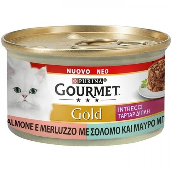 Gourmet Gold Tartar Διπλή Απόλαυση Σολομός & Μαύρος Μπακαλιάρος 85gr Super Premium Τροφές