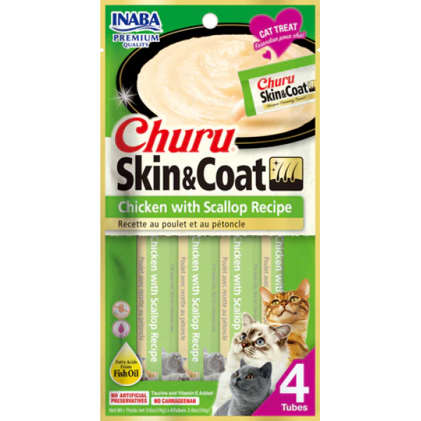 Churu Cat Skin & Coat Chicken with Scallop 4x56gr Λιχουδιές - Σνακς