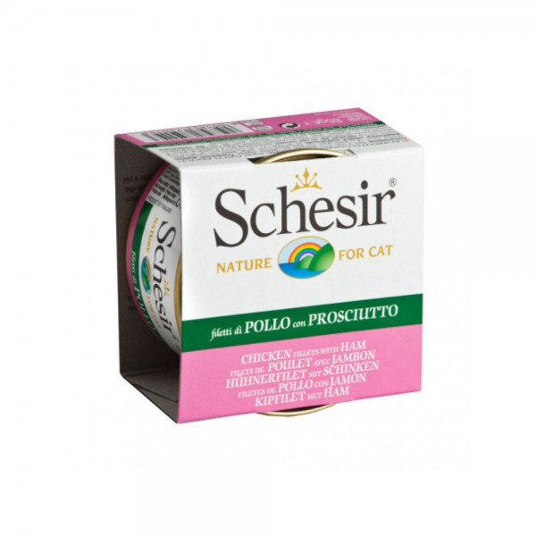 Schesir Cat Jelly με Φιλετάκια Κοτόπουλο και Ζαμπόν σε Ζελέ (85gr κονσέρβα) Τροφές