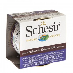 Schesir Cat Natural με Κοτόπουλο και Μοσχάρι με Ρύζι σε Φυσικό Ζωμό (85gr κονσέρβα) Τροφές