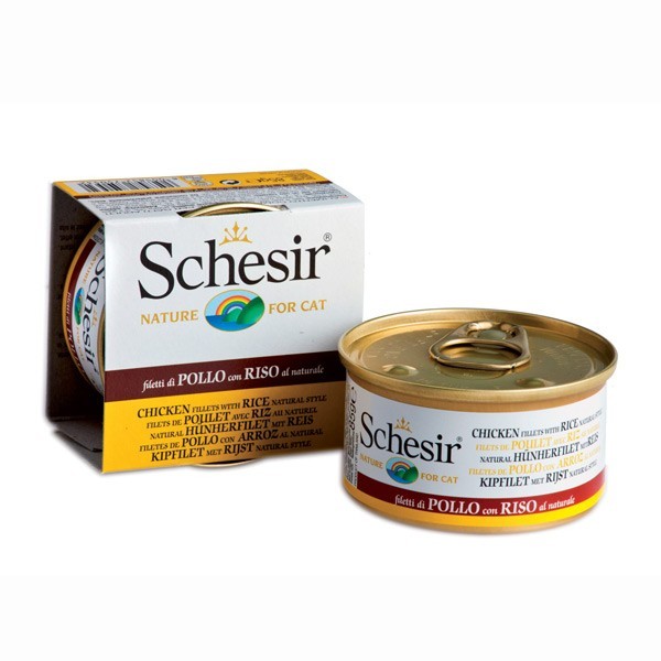 Schesir Cat Natural με Κοτόπουλο και Ρύζι σε Φυσικό Ζωμό (85gr κονσέρβα) Τροφές