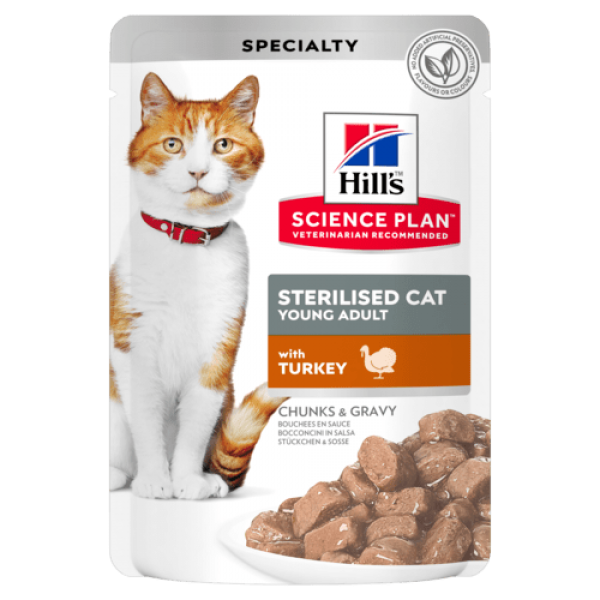 Hill’s Science Plan Sterilised Cat Young Adult τροφή για γάτες με Γαλοπούλα 85gr Super Premium Τροφές